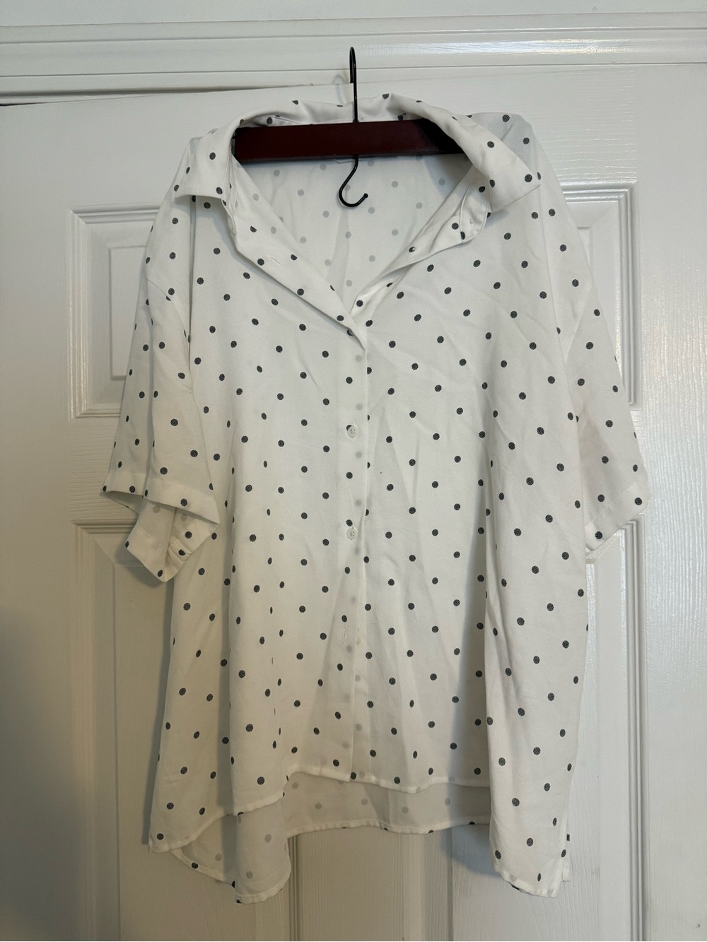 Uniqlo White Button-Down Top with Black Polka Dots